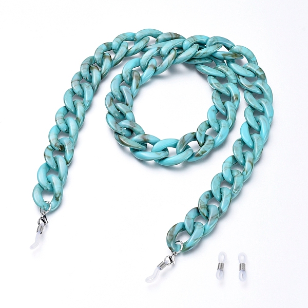 

PandaHall Eyeglasses Chains, Neck Strap for Eyeglasses, with Acrylic Curb Chains, 304 Stainless Steel Lobster Claw Clasps and Rubber Loop..., Cyan