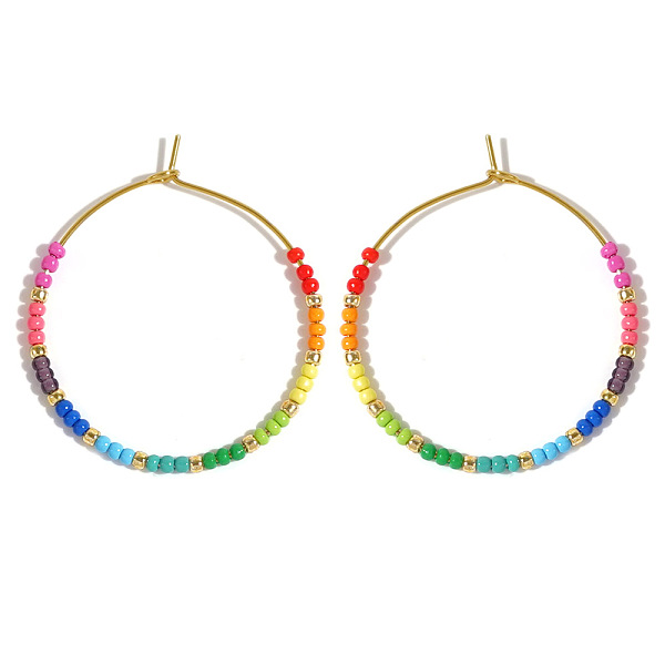 

PandaHall Glass Colorful Beads Hoop Earrings for Women, Ring Glass