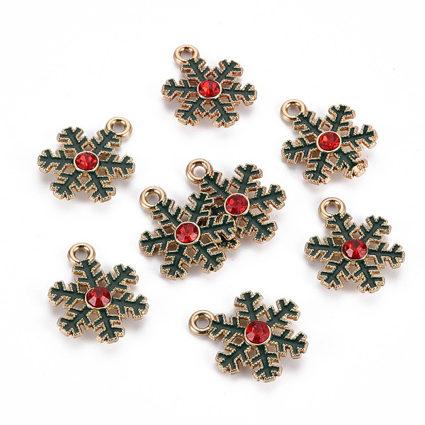 

PandaHall Eco-Friendly Alloy Enamel Pendants, with Rhinestone, Cadmium Free & Lead Free & Nickel Free, Light Gold, Snowflake, Green...