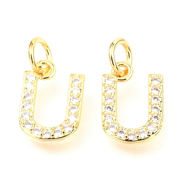 

PandaHall Brass Micro Pave Cubic Zirconia Charms, with Jump Rings, Greek Alphabet, Real 18k Gold Plated, Letter.U, 11.5x8x1.7mm, Jump Ring..., Clear