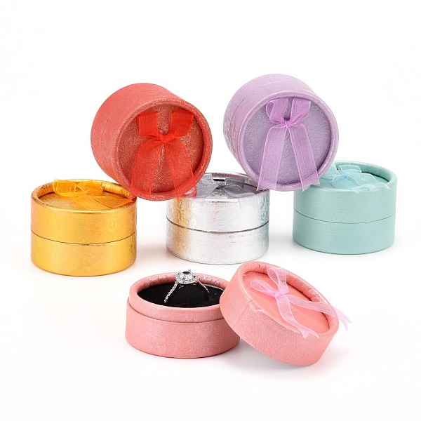 

PandaHall Cardboard Ring Boxes, with Ribbon Bowknot, Flat Round, Mixed Color, 54x34mm Paper Round Multicolor