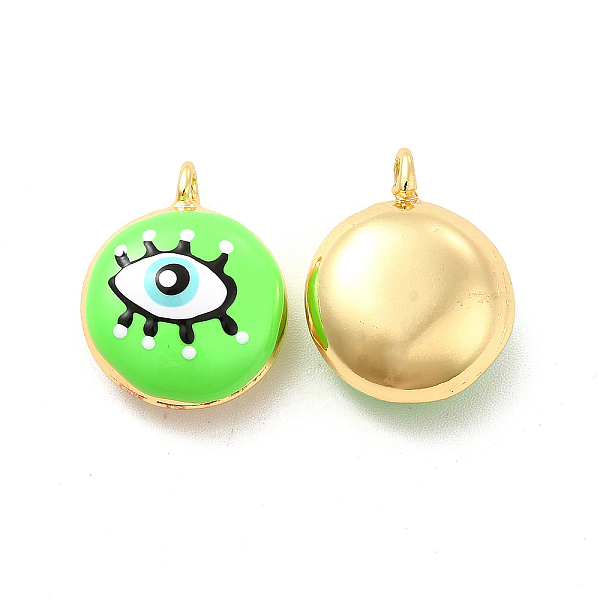 

PandaHall Brass Enamel Charms, Real 18K Gold Plated, Long-Lasting Plated, Flat Round with Evil Eye, Lime, 19x15.5x8mm, Hole: 2mm..., Green