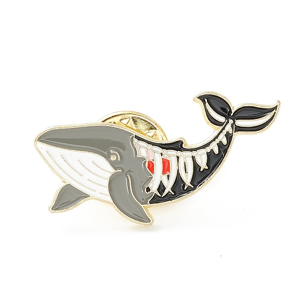 

PandaHall Skeleton Whale Enamel Pin, Halloween Alloy Brooch for Backpack Clothes, Light Gold, Black, 17x31x2mm, Pin: 1mm Alloy+Enamel Black