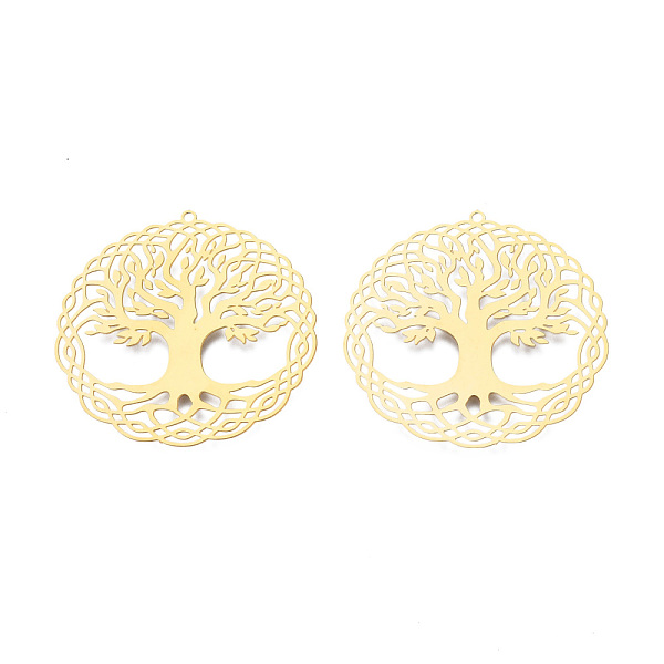 

PandaHall 201 Stainless Steel Pendants, Etched Metal Embellishments, Flat Round with Tree of Life, Real 18K Gold Plated, 41x40.5x0.3mm, Hole...