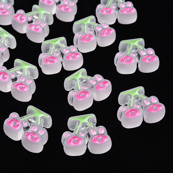 

PandaHall Transparent Acrylic Beads, with Enamel, Frosted, Cherry with Bear & Rabbit, WhiteSmoke, 22.5x26x9mm, Hole: 3mm Acrylic Fruit White