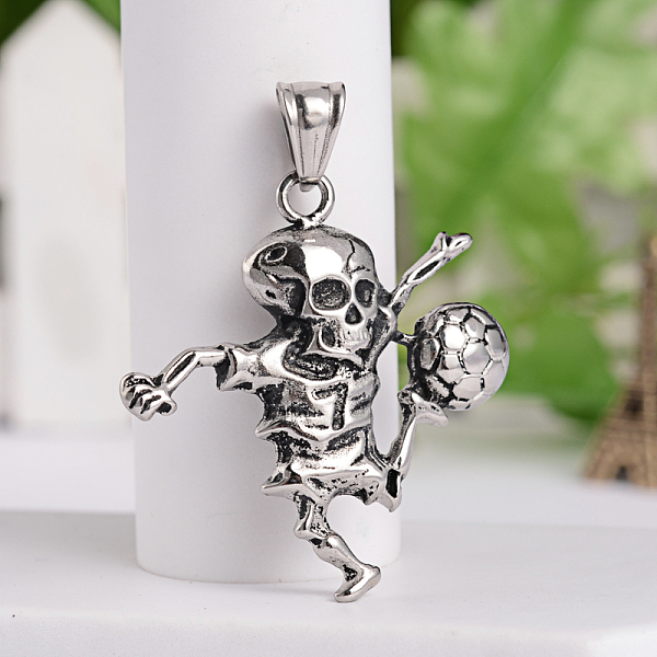 

PandaHall Retro 316 Surgical Stainless Steel Skull Playing Football Pendants, Sports Charms, Antique Silver, 41.5x39.5x5mm, Hole: 5x9mm 316...