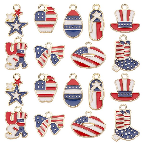 PandaHall SUNNYCLUE 1 Box 54Pcs USA Charms Patriotic Charms American Flag 4th of July Independence Day Charms Enamel Red Blue Hat Charm Egg...