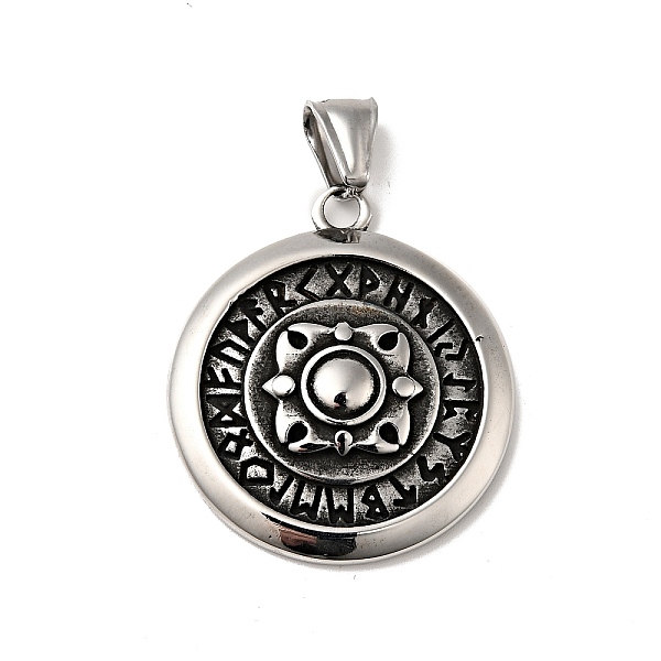 

PandaHall 304 Stainless Steel Manual Polishing Pendants, Flat Round with Runes Charms, Antique Silver, 36x32x5.5mm, Hole: 4x8mm 304...