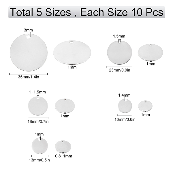 

PandaHall SUNNYCLUE 1 Box 50Pcs 5 Sizes Stamping Blanks Round Stainless Steel Tag Pendants Charms Metal Disc Blank Flatback Bulk for Jewelry...