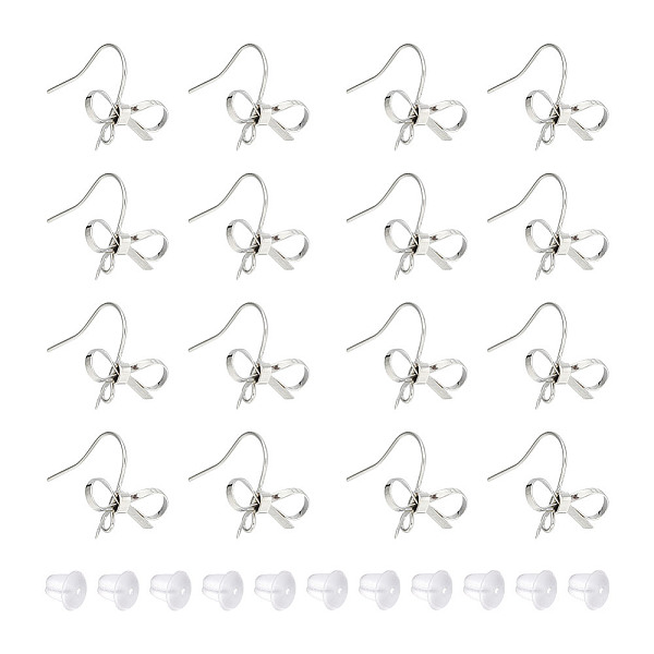 

PandaHall GOMAKERER 24Pcs Brass Earring Hooks, Bowknot Ear Wires with Loops, with 40pcs Plastic Ear Nuts, Platinum, 22 Gauge, 16x15mm, Hole...