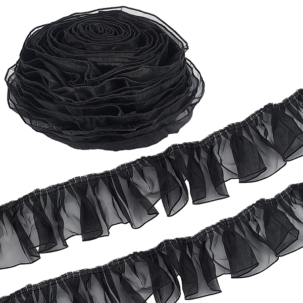 

PandaHall Polyester Pleated Lace Ribbon, Wave Edge Lace Trim, Clothes Accessories, Black, 4 inch(100mm) Polyester None Black