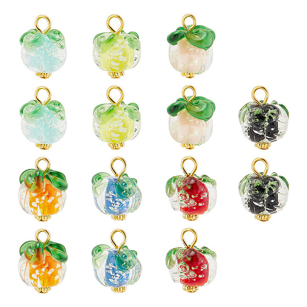 

PandaHall Handmade Lampwork Pendant, with Golden Tone Alloy & Iron Finding, Persimmon Charm, Mixed Color, 17mm, Hole: 2.5mm, 7 colors..., Multicolor