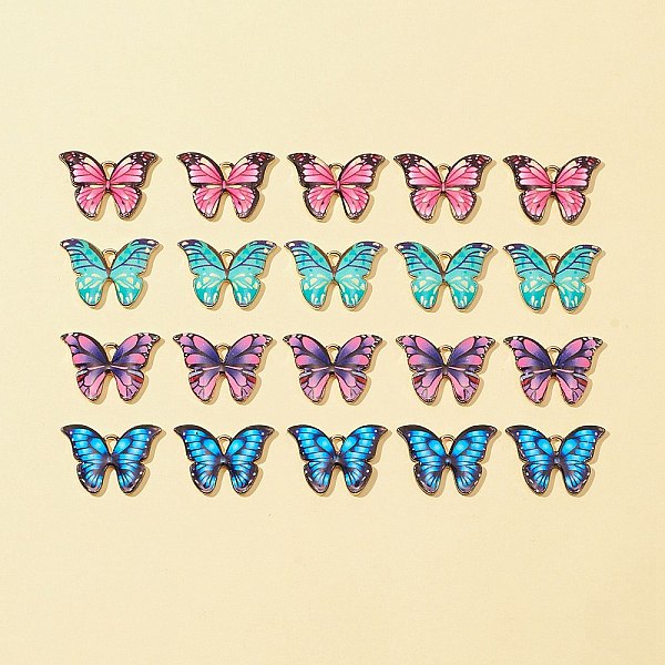 

PandaHall 20Pcs 4 Colors Printed Alloy Pendants, with Enamel, Butterfly, Light Gold, Mixed Color, 15.5x22x2mm, Hole: 1.8mms, 5pcs/color..., Multicolor