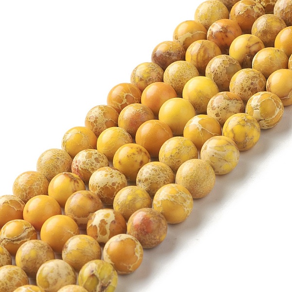

PandaHall Natural Imperial Jasper Beads Strands, Dyed, Round, Gold, 8~8.5mm, Hole: 1~1.2mm, about 47~48pcs/strand, 15.16 inch(38.5cm)..., Orange