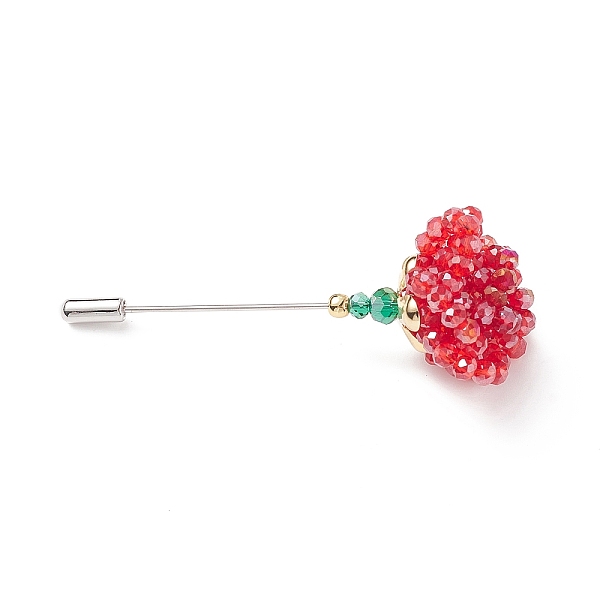 

PandaHall Glass Braided Bead Flower Lapel Pin, Brass Safety Pin Brooch for Suit Tuxedo Corsage Accessories, Red, 75mm Glass Red