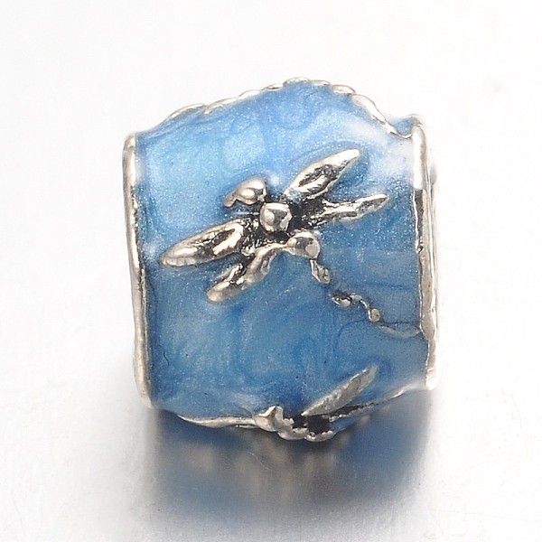 

PandaHall Barrel Large Hole Alloy Enamel European Beads, Antique Silver, Cornflower Blue, 9x9x5mm, Hole: 5mm Alloy+Enamel Barrel Blue