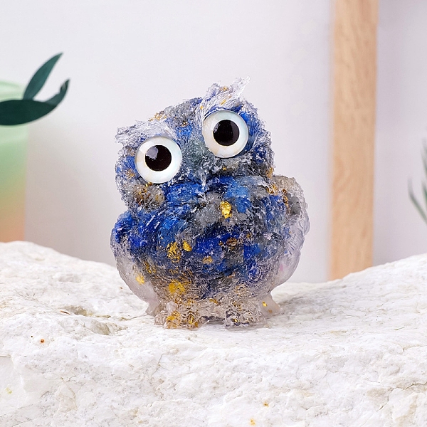 

PandaHall Resin Owl Display Decoration, with Natural Lapis Lazuli Chips inside Statues for Home Office Decorations, 50x60mm Lapis Lazuli Owl