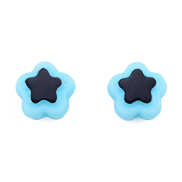 

PandaHall Plating Opaque Acrylic Beads, Metal Enlaced, Star, Light Sky Blue, 9.5x10x5mm, Hole: 1.6mm, about 1850pcs/500g Acrylic Star