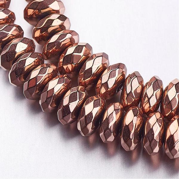 

PandaHall Faceted Electroplate Non-magnetic Synthetic Hematite Bead Strands, Rondelle, Rose Gold Plated, 8x3mm, Hole: 1mm, about...