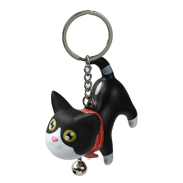 

PandaHall Resin Keychains, with PU Leather Decor and Alloy Split Rings, Cat Shape, Black, 9cm Resin Cat Shape Black