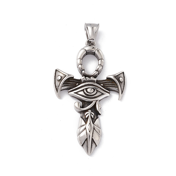 

PandaHall 304 Stainless Steel Manual Polishing Big Pendants, Eye of Horus Egypt Ankh Cross Charm, Antique Silver, 53.5x32x5mm, Hole: 4x8.5mm...