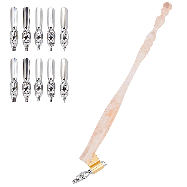 PandaHall Gorgecraft Resin Calligraphy Oblique Nib Pen Holder, with Removable Brass Flange and 304 Stainless Steel Nibs, Pink, 17cm...