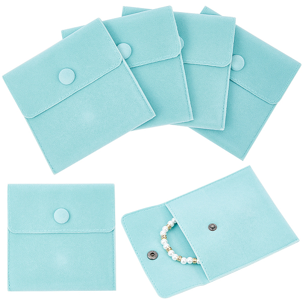 

PandaHall Beebeecraft Square Velvet Jewelry Bags, with Snap Fastener, Turquoise, 10x10x1cm Velvet Square Green