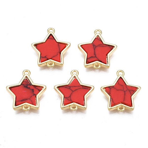 

PandaHall Brass Connector Charms, with Synthetic Turquoise, Cadmium Free & Nickel Free & Lead Free, Real 18K Gold Plated, Star, Red...