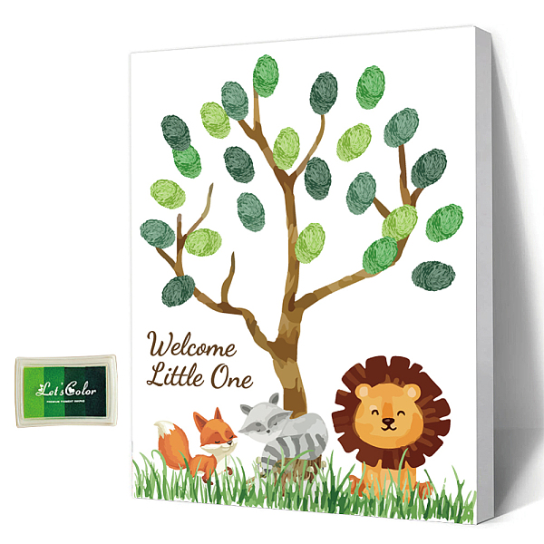 

PandaHall AHANDMAKER Baby Shower Guest Book Animals Theme Baby Gender Reveal Fingerprint Tree Fingerprint Tree Canvas Personalized...