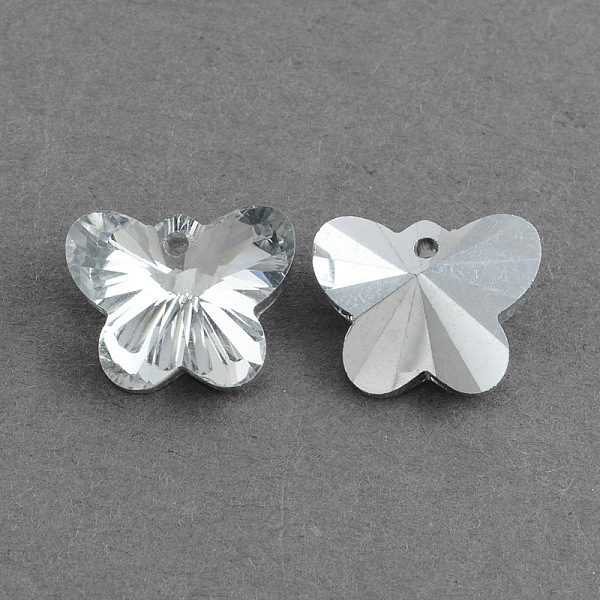

PandaHall Butterfly Electroplated Glass Pendants, Silver Plated Bottom, Faceted, Clear, 12x15x7mm, Hole: 1mm Glass Butterfly Clear