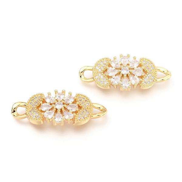 

PandaHall Brass Micro Pave Clear Cubic Zirconia Links Connectors, Long-Lasting Plated, Flower, Real 18K Gold Plated, 13.5x33.5x4.5mm, Hole...