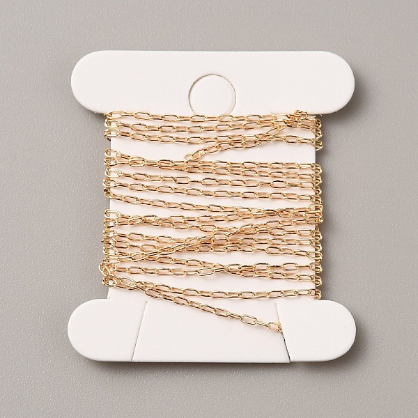 

PandaHall Brass Paperclip Chains, with Card Paper, Soldered, Oval, Golden, 2.5x1x0.2mm Brass