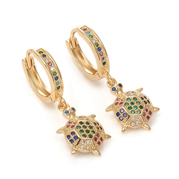 

PandaHall Brass Micro Pave Cubic Zirconia Huggie Hoop Earrings, Long-Lasting Plated, Tortoise, Colorful, Golden, 33mm, Pin: 1mm Cubic...