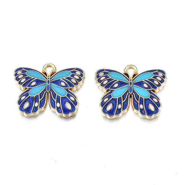 

PandaHall Alloy Enamel Pendants, Cadmium Free & Nickel Free & Lead Free, Light Gold, Butterfly, Dark Blue, 18x22x2.5mm, Hole: 1.6mm...