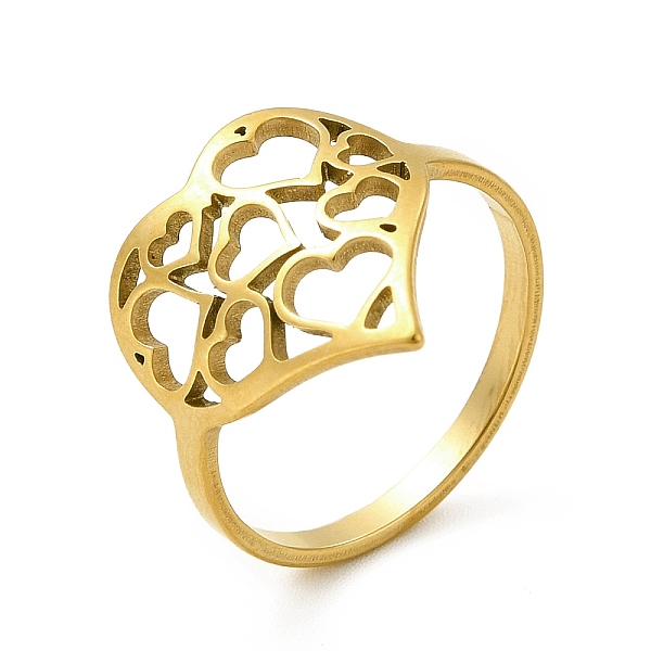 

PandaHall Ion Plating(IP) 201 Stainless Steel Finger Rings, Hollow Out Heart Wide Band Rings for Women, Golden, Inner Diameter: 18mm, Heart...