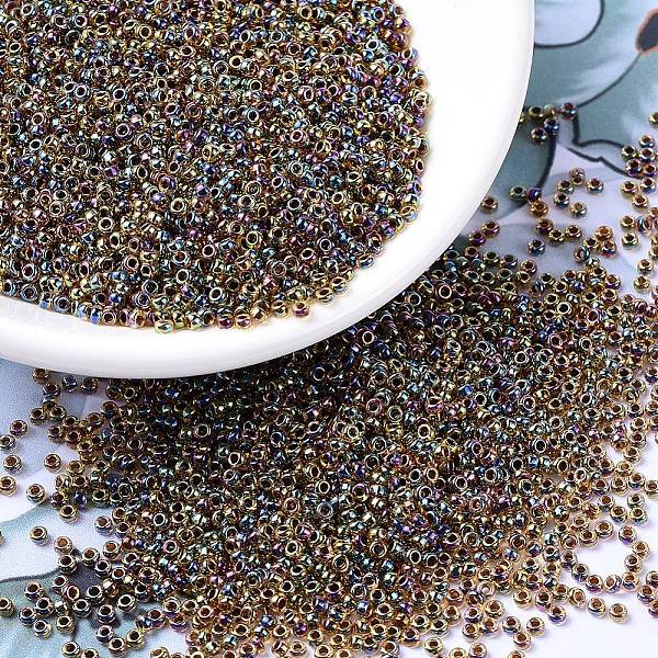 

PandaHall MIYUKI Round Rocailles Beads, Japanese Seed Beads, 11/0, (RR357) Root Beer Lined Light Topaz AB, 2x1.3mm, Hole: 0.8mm, about..., Brown