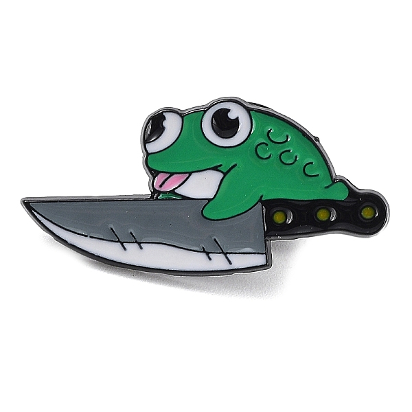 

PandaHall Cartoon Magic Frog Enamel Pins, Black Alloy Brooch for Backpack Clothes, Knife, 14x30x1mm Alloy+Enamel Tool