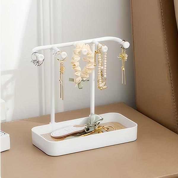 

PandaHall Plastic Jewelry Display Stand with Wood Tray, Desktop Jewelry Organizer Holder for Earring Rings Bracelets Storage, White...