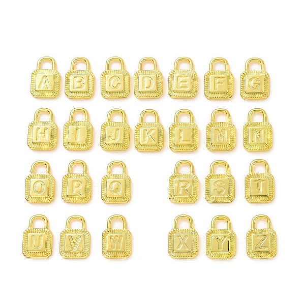 

PandaHall Eco-friendly Rack Plating Brass Pendants, Cadmium Free & Lead Free, Long-Lasting Plated, Lock with 26 Letter, Real 18K Gold Plated...