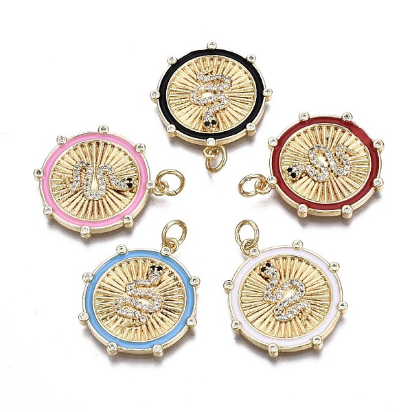 

PandaHall Brass Micro Pave Clear Cubic Zirconia Pendants, with Enamel and Jump Rings, Cadmium Free & Nickel Free & Lead Free, Real 16K Gold..., Multicolor