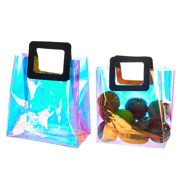 

PandaHall Gorgecraft PVC Laser Transparent Bag, Tote Bag, with PU Leather Handles, for Gift or Present Packaging, Rectangle, Black, Finished...
