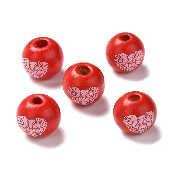 

PandaHall Printed Wood European Beads, Large Hole Beads, Round with Word I Love You Pattern, Dyed, Red, 16.5~17x15mm, Hole: 3~5mm Wood Round...
