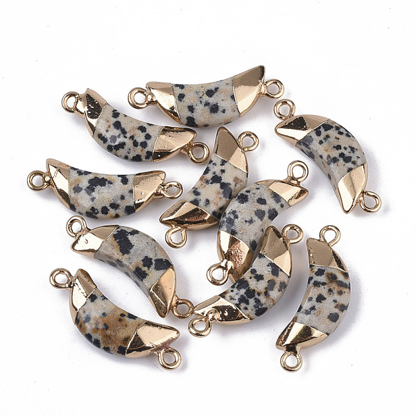 

PandaHall Natural Dalmatian Jasper Links connectors, with Both Ends Golden Plated Iron Loops, Faceted, Moon, 27~31x10x5~6mm, Hole: 2mm...