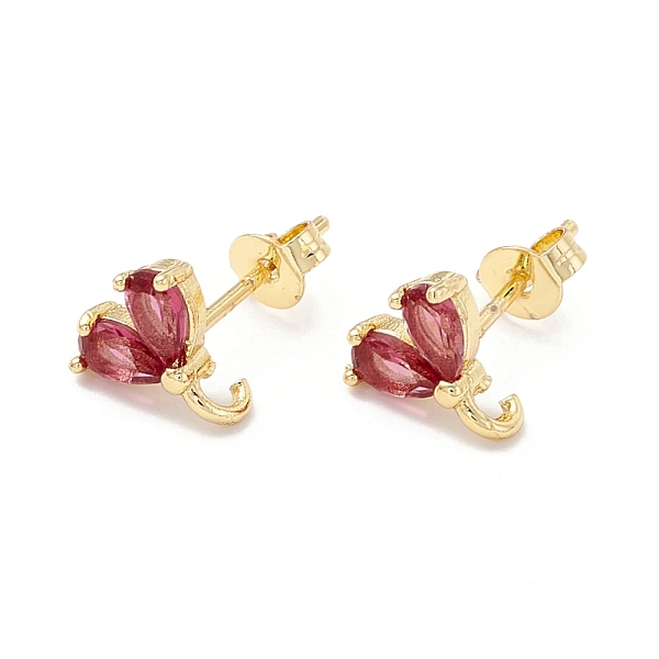 

PandaHall Rack Plating Brass Cubic Zirconia Stud Earrings Findings, Real 18K Gold Plated, with Loop, Cadmium Free & Lead Free, Heart, Rosy...