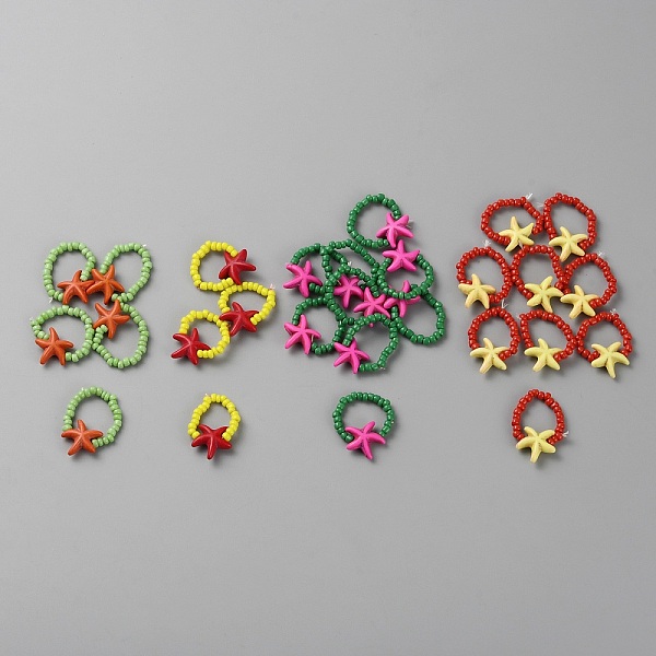 

PandaHall 26Pcs Starfish Acrylic & Glass Seed Beaded Stretch Rings Sets, Stackable Finger Rings, Mixed Color, Inner Diameter: 16.5mm~17.5mm..., Multicolor