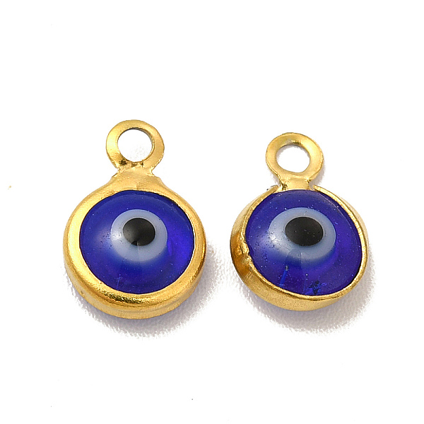 

PandaHall Ion Plating(IP) 304 Stainless Steel with Glass Enamel Charms, Real 18K Gold Plated, Flat Round with Evil Eye Pattern, Medium Blue...