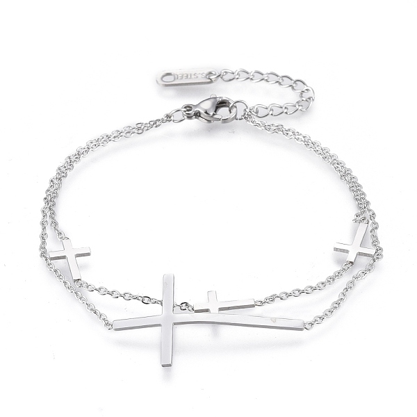 

PandaHall 304 Stainless Steel Multi-strand Bracelets, with Cable Chains and Lobster Claw Clasps, Cross, Stainless Steel Color, 6-7/8 inch...
