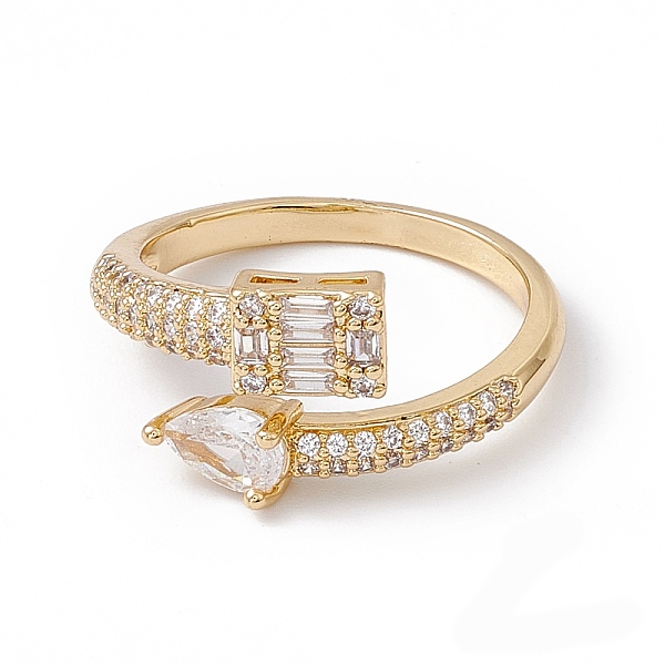 

PandaHall Clear Cubic Zirconia Teardrop & Rectangle Open Cuff Ring, Rack Plating Brass Jewelry for Women, Cadmium Free & Nickel Free & Lead...