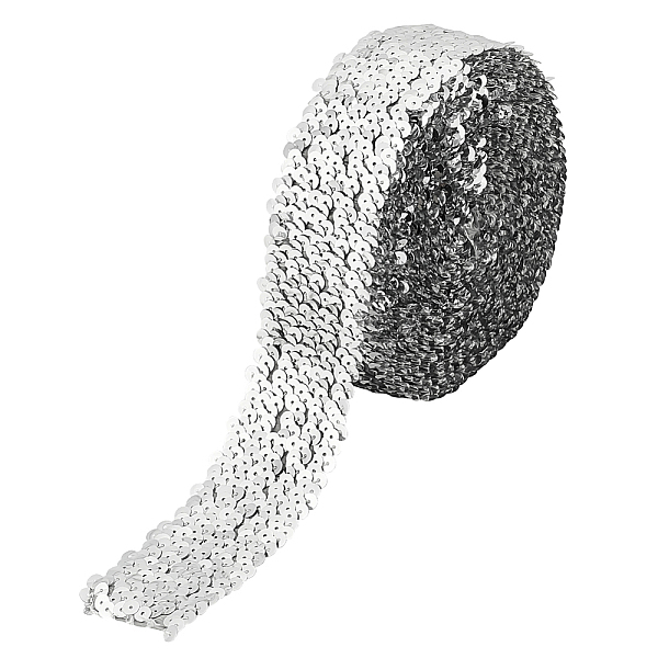 

PandaHall 5 Yards Ployester Elastic Sequin Trimmings, 5-Row Paillette Trims, Costume Embellishments, Flat, Silver, 1-7/8 inch(48mm)...