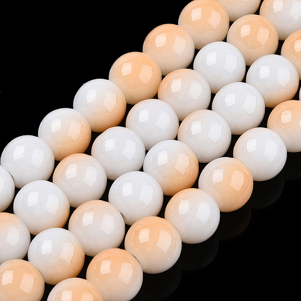 

PandaHall Two Tone Opaque Baking Painted Glass Beads Strands, Round, PeachPuff, 8x7mm, Hole: 1.2mm, about 100~102pcs/strand, 29.53~30.12..., Brown